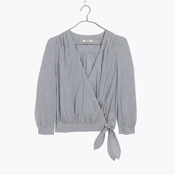Madewell Wrap Top in Indigo Stripe - Picture 7 of 7